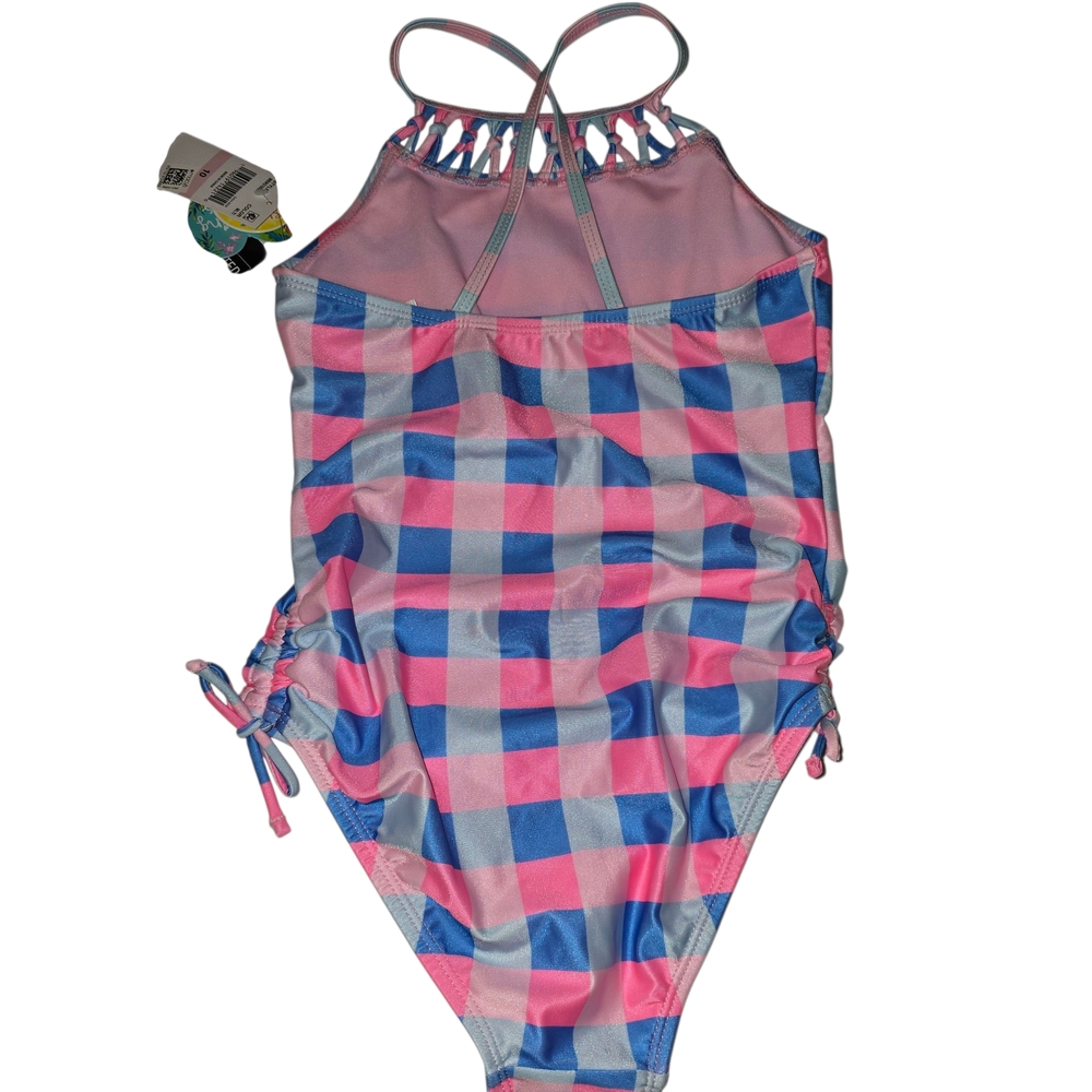 Breaking Waves Exclusive Macy Brand Kids Pink/Blue Checkered Swimsuit Size 10